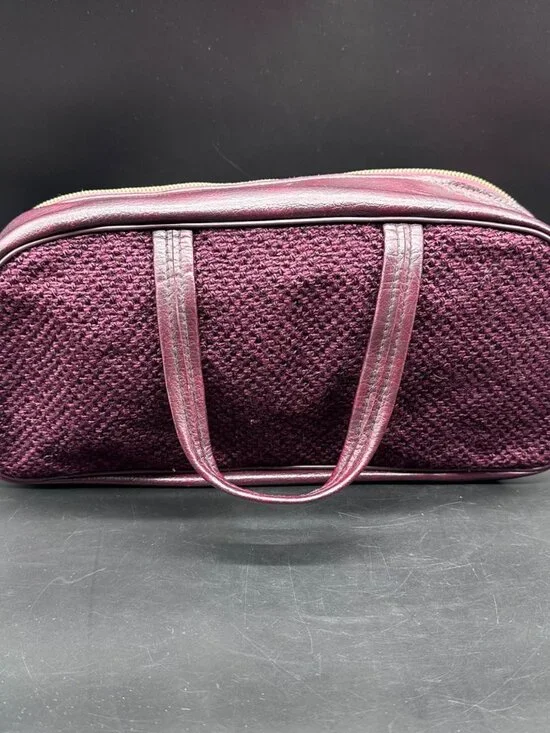 Vintage Purse Handbag 1970s Burgundy Woven Faux Leather Dual Handles Retro Fashi - Picture 4 of 12